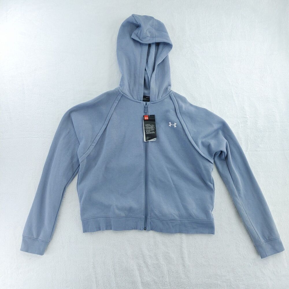 Under Armour Women's Rival Fleece Full Zip Hoodie Jacket Washed Blue Large
